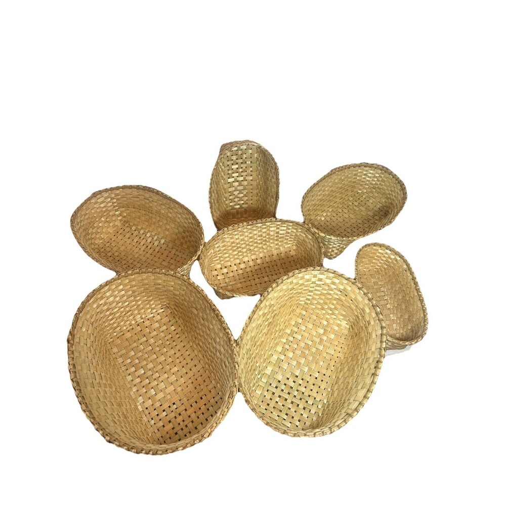 Handwoven Basket Set 7 Nested Oval Natural Wicker Boho Farmhouse Vintage Decor - Picture 2 of 12